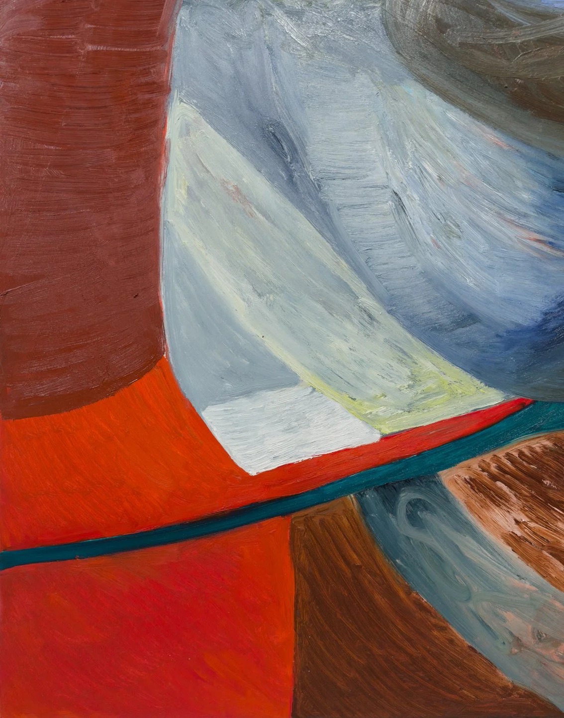 Detail of the bottom-left part of Untitled 04, with bright red planes intersecting with organic brown forms.