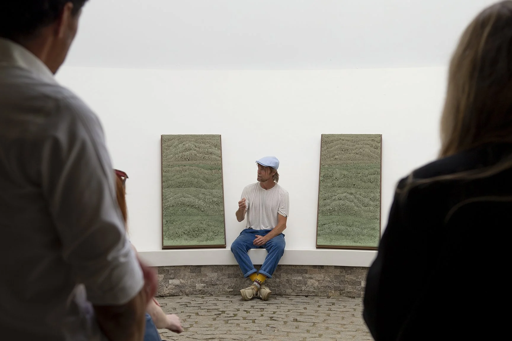 Adam Weismann presenting CM009 – Green Rammed Earth Series at Matiz Gallery, Barcelona, within the BASPcr curatorial framework