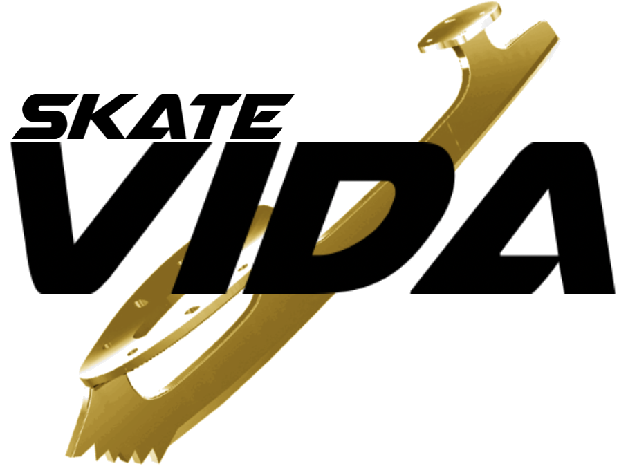 Skate VIDA logo with gold figure skating blade and stylized text