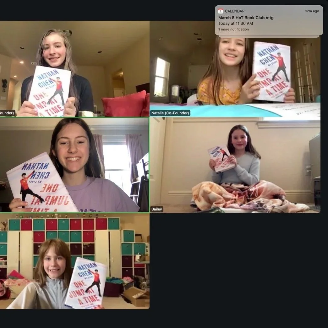 Screenshot of a zoom meeting of kids participating in a book club