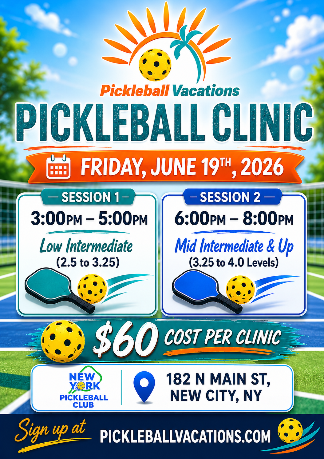 NY Pickleball Club Clinic - June 19th - Low Intermediate