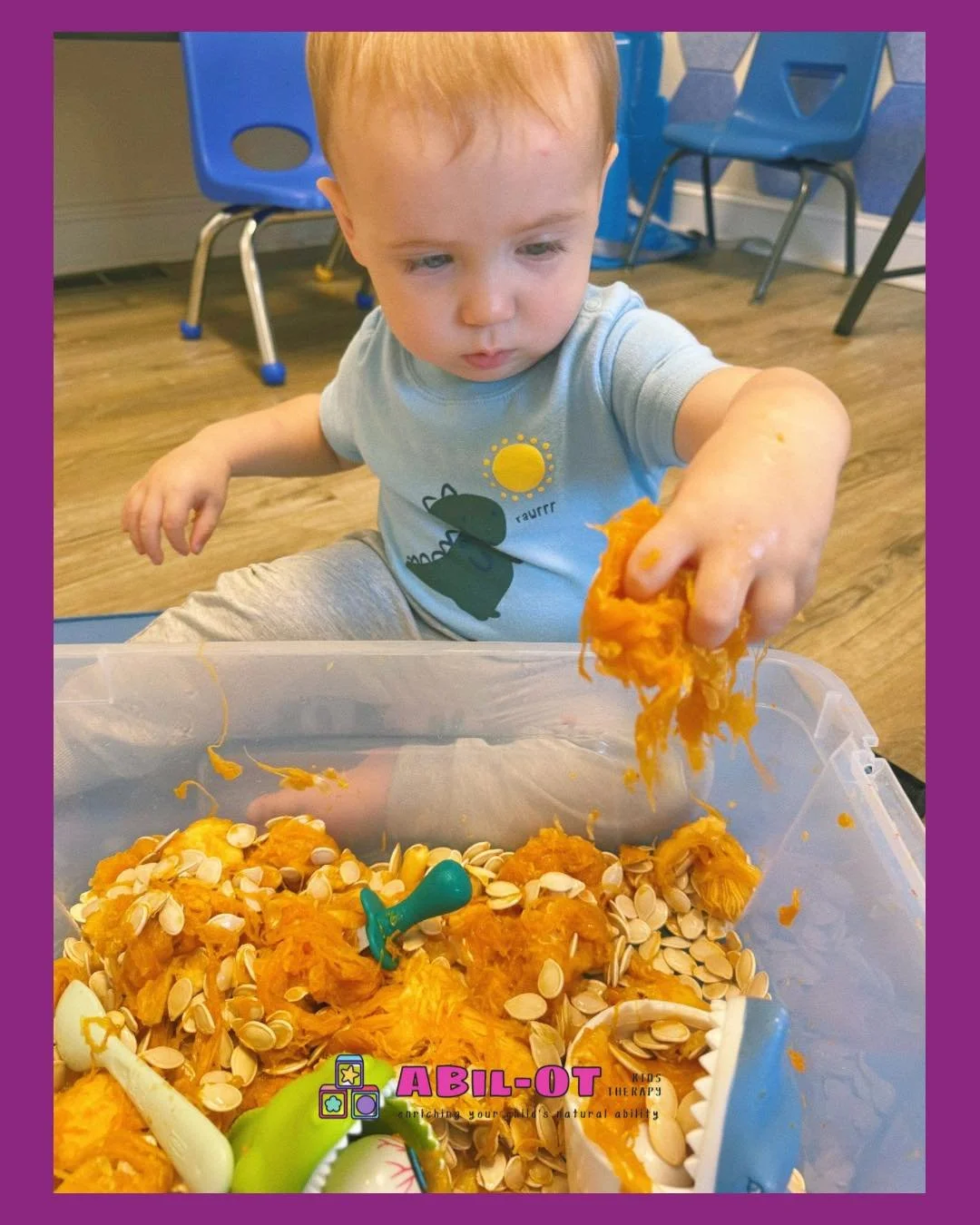 Pumpkin play isn&rsquo;t just festive&mdash;it&rsquo;s fantastic sensory fun! 🙌

Scooping out those slimy seeds helps kids explore new textures, strengthen fine motor skills, and enjoy the season in a hands-on way. 🍂🧡

#OccupationalTherapy #Sensor