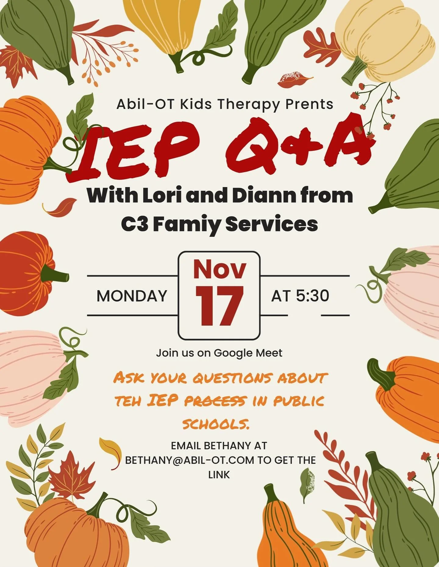 🎓 Got IEP questions? We&rsquo;ve got answers!
Join Abil-OT Kids Therapy and C3 Family Services for a virtual IEP Q&amp;A Night &mdash; a relaxed space to learn, ask, and feel empowered as you support your child&rsquo;s success at school. 💻💬

🗓️ M