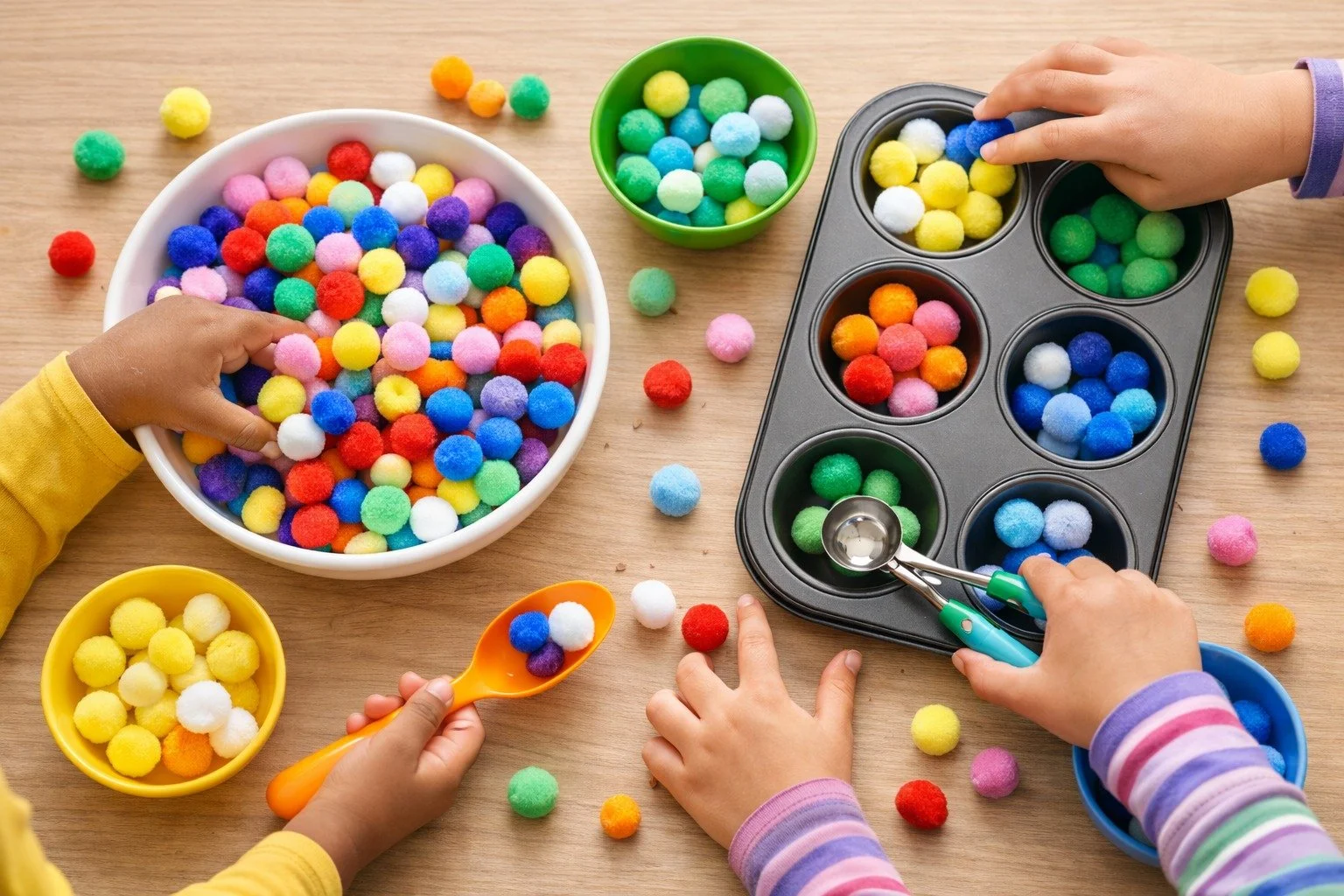 Here&rsquo;s a super easy at-home activity: fill a bowl with rice or pom-poms, give your child a spoon, and let them scoop and sort into a muffin tin. 

It&rsquo;s fun and great for fine motor skills (and takes almost no prep).

#TryThisAtHome #KidsP