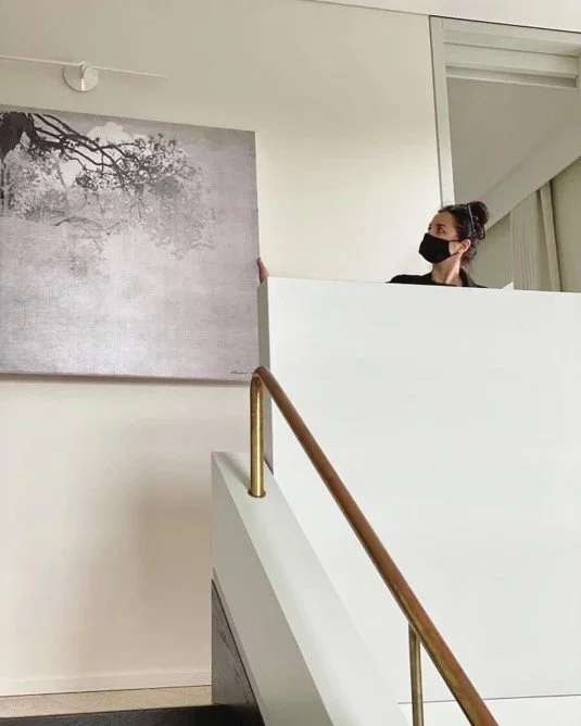 SIMILAR TO A CLOUD, print on silk, 100x133 cm, 2020.

Photo from the day of the artwork installation