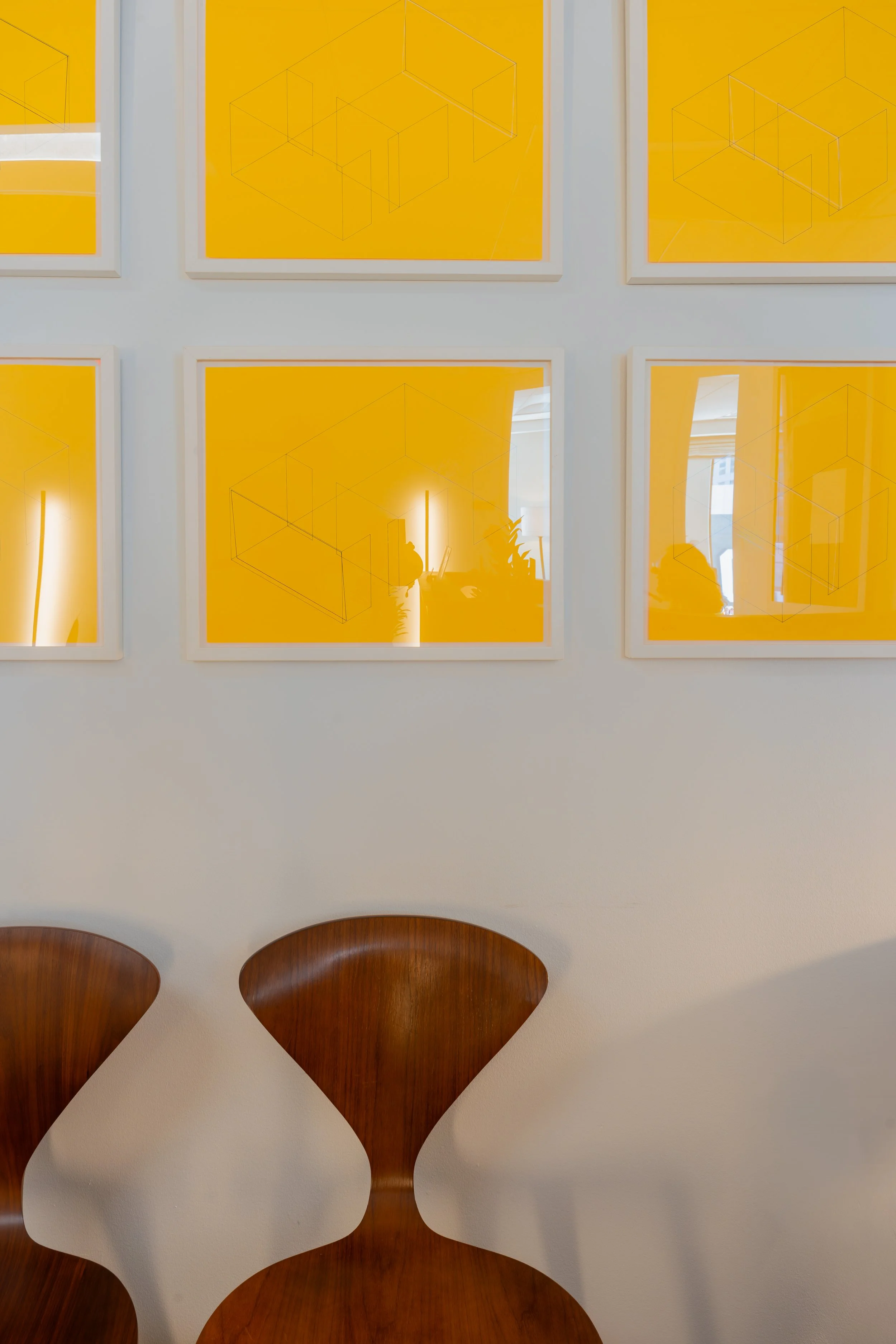 Webster Clinic waiting room with mid-century modern walnut chairs