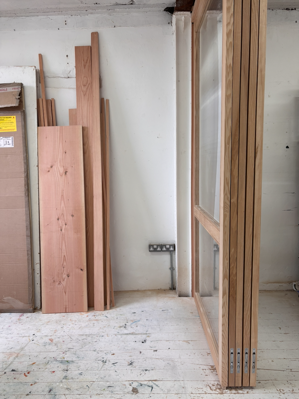 Ash sliding doors in closed position