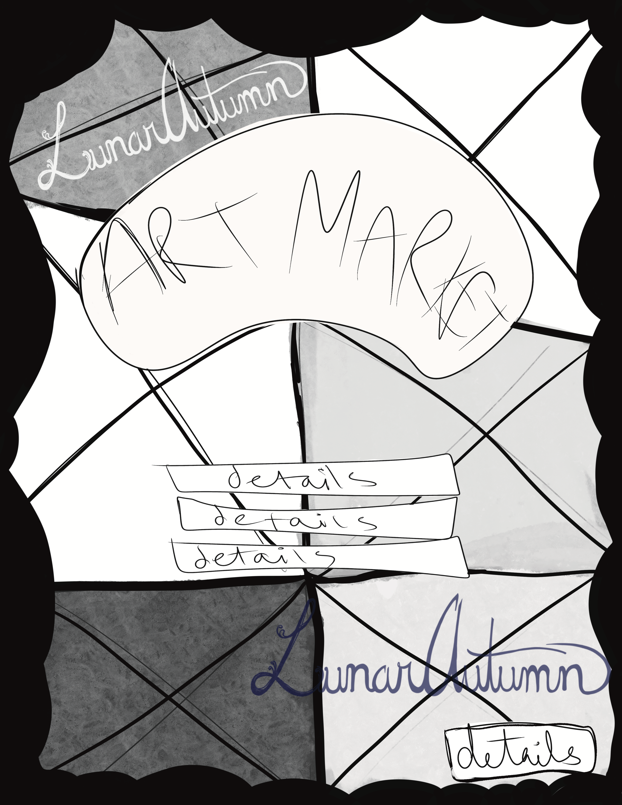 Initial mockup, an early grayscale layout used to establish hierarchy and composition before imagery and typography were finalized.