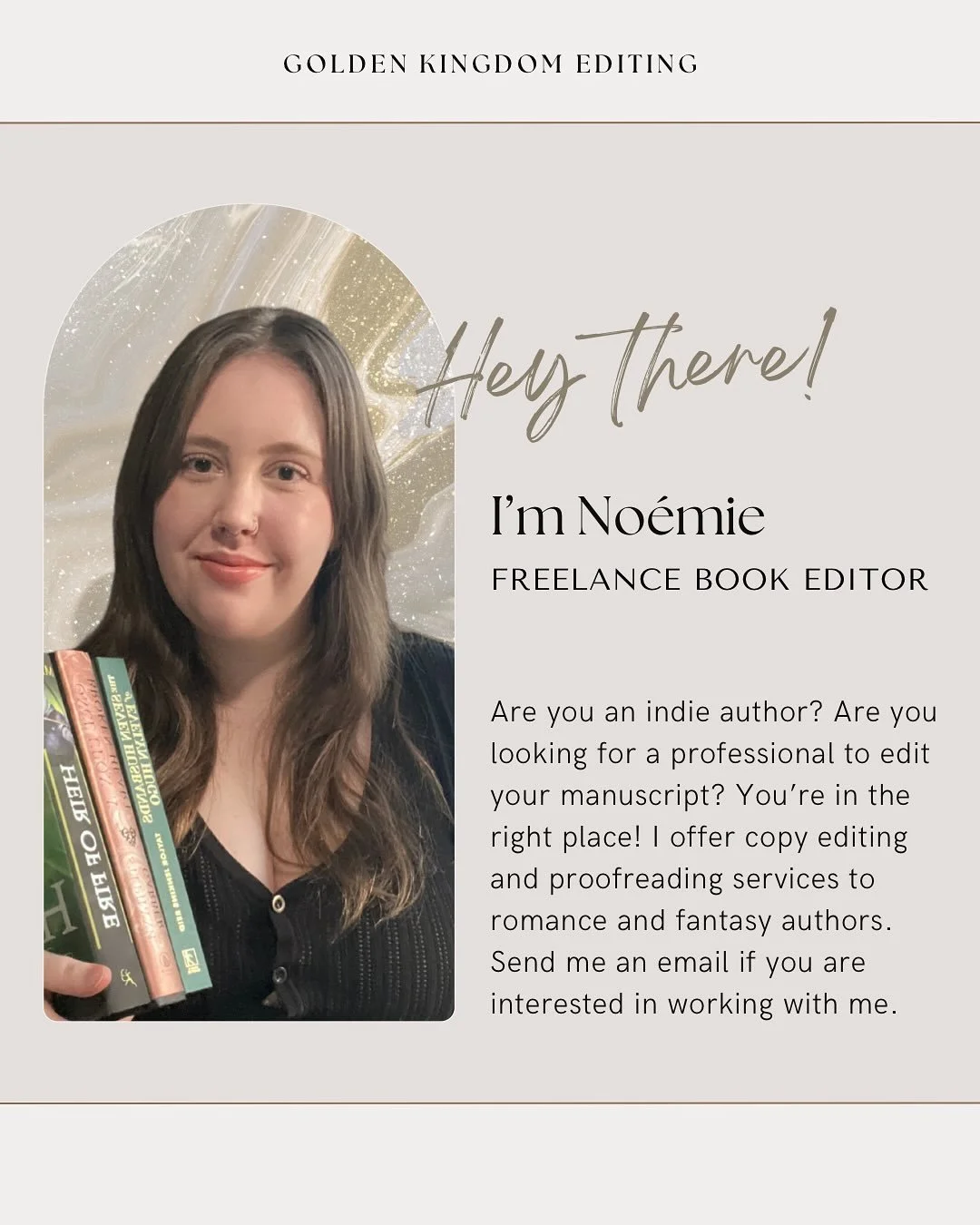 Meet the editor (me) ✨

Hi! I&rsquo;m No&eacute;mie, and I love reading indie authors&rsquo; books, listening to Taylor Swift&rsquo;s music, collecting pretty books, making lists, and taking long naps.

But mostly, I enjoy helping authors make their 