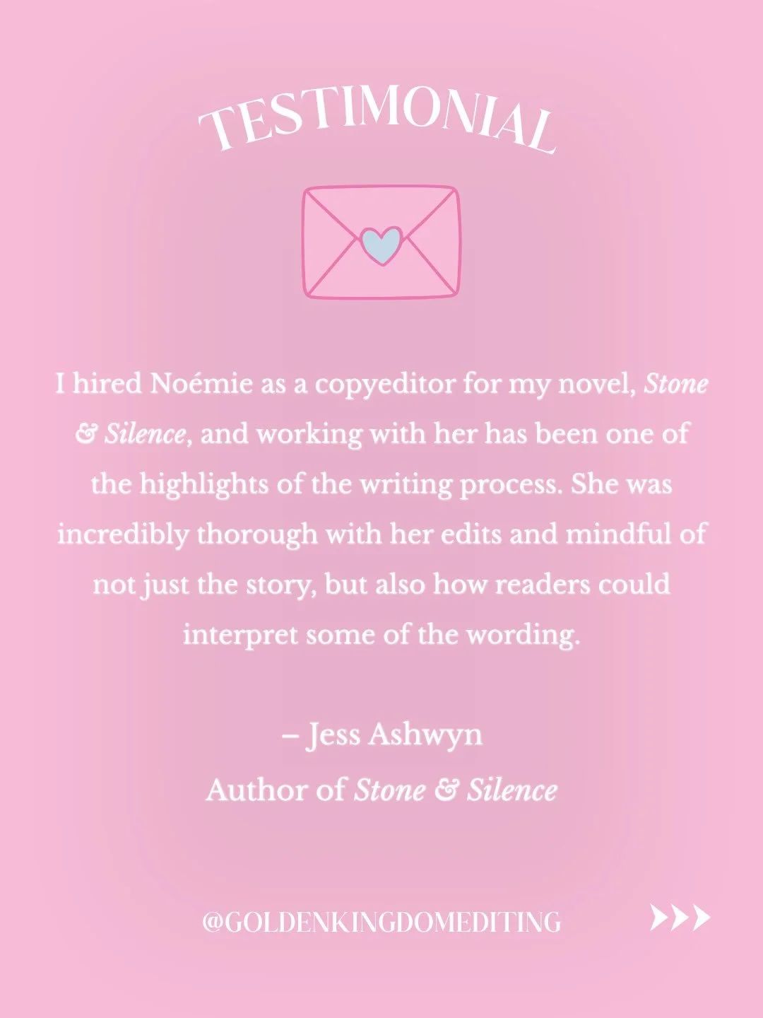 When Jess reached out to me at the end of March for a copyedit in April, I knew the reasonable thing would have been to say no because of my busy schedule, but I just had a feeling about her and her book. So we made it work. And work it did!

Her deb