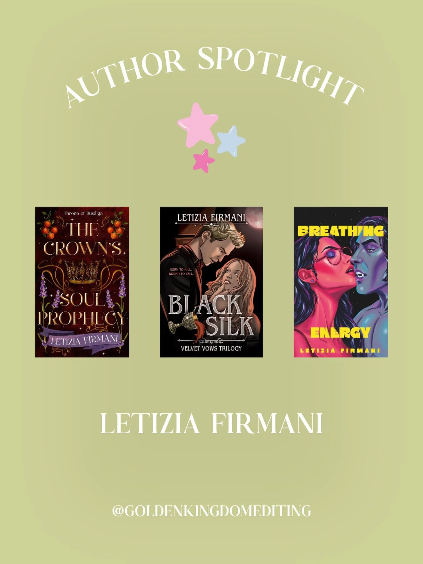 Author spotlight: @letiziafirmani 🖤

Letizia is an Italian author living in Canada who writes books across all romance subgenres.

Her debut novel, The Crown&rsquo;s Soul Prophecy, is a romantasy set in Northern Italy featuring a "chosen one&qu