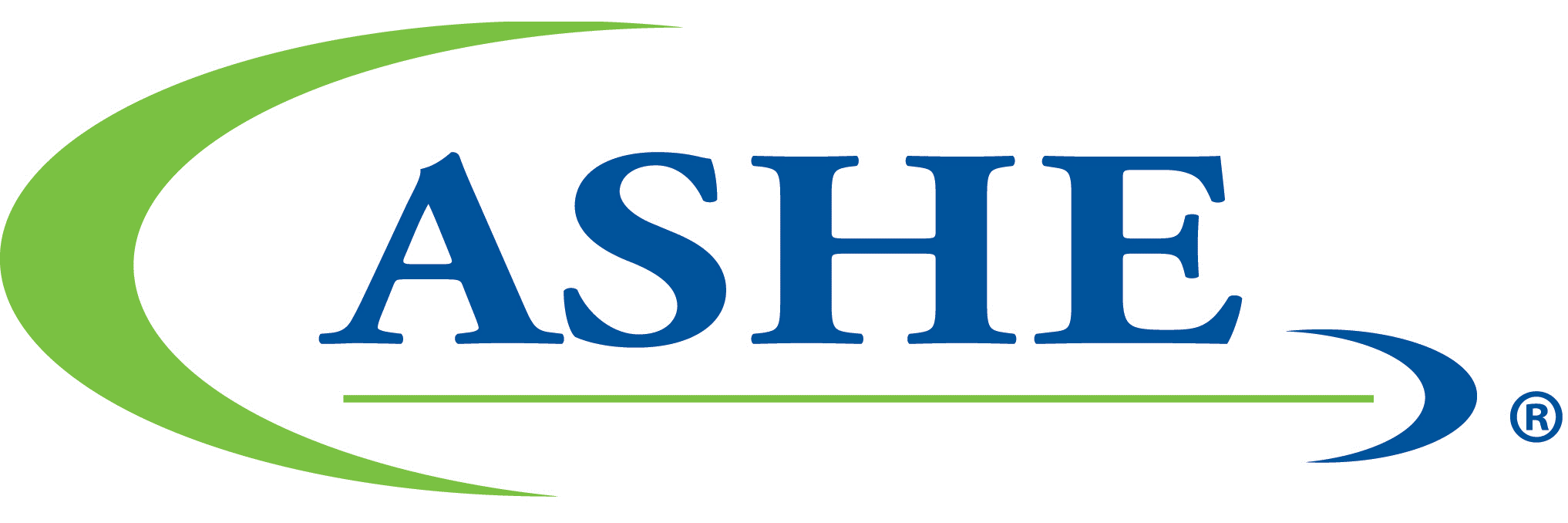 ASH E logo with blue text and green swoosh design.
