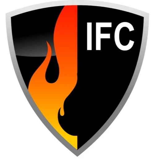 A shield-shaped logo divided into two halves; the left side features a flame in orange and yellow, and the right side displays the letters 'IFC' in white on a black background.