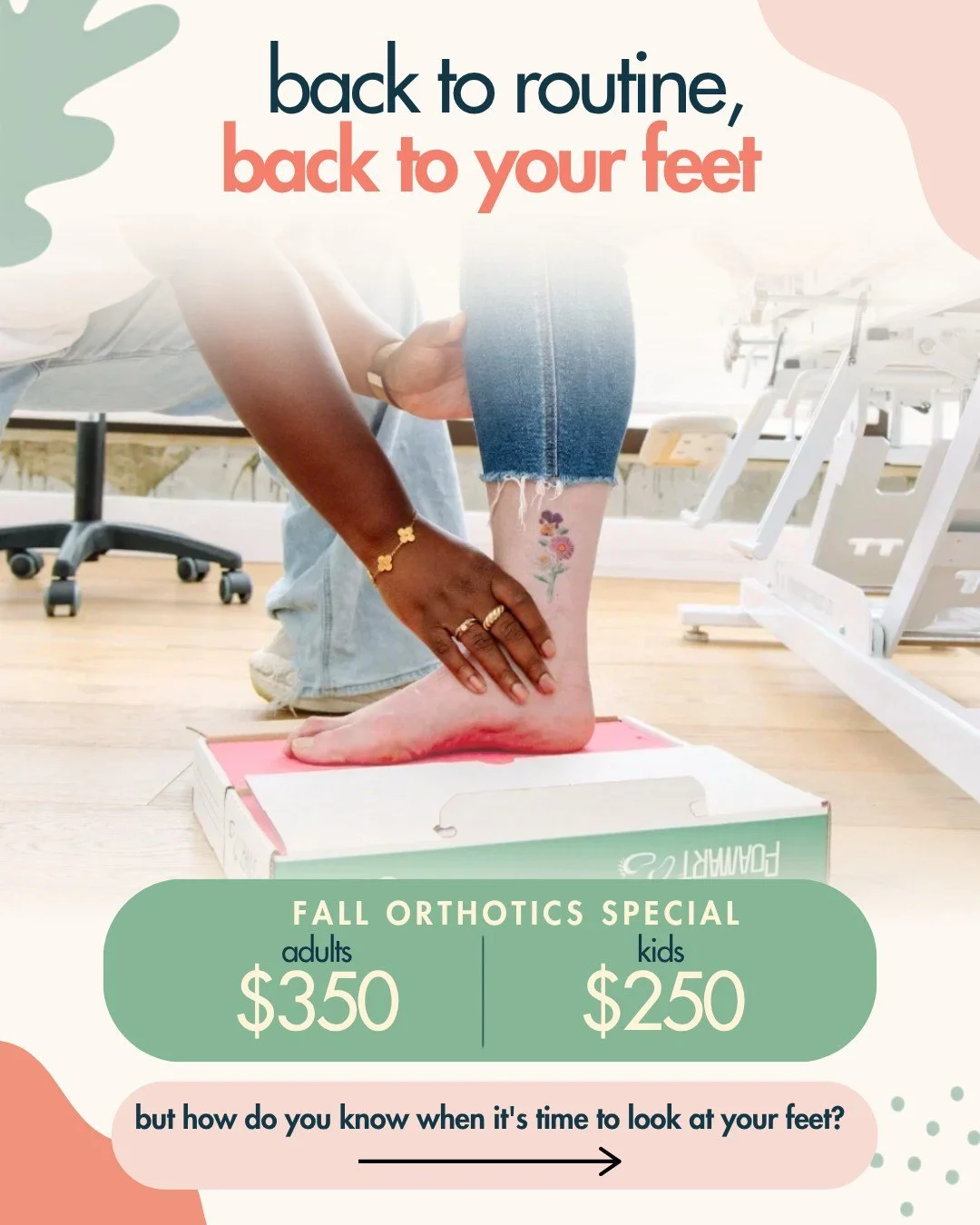 back to routine, back to your feet 👟

between school, commuting, work, sports, workouts &amp; activities... september has got us moving again. and sometimes your feet need a little check-in too! if you need a little extra support, from september 14t