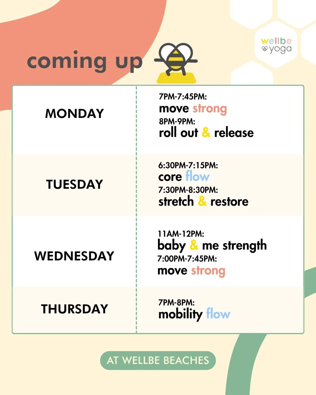 moving into fall with us? 🍂

our fall wellbe yoga schedule is here with lots of ways to move, stretch, strengthen + slow things down with us at wellbe beaches. drop-ins are now open for all classes... and if the one you want is full, make sure you j