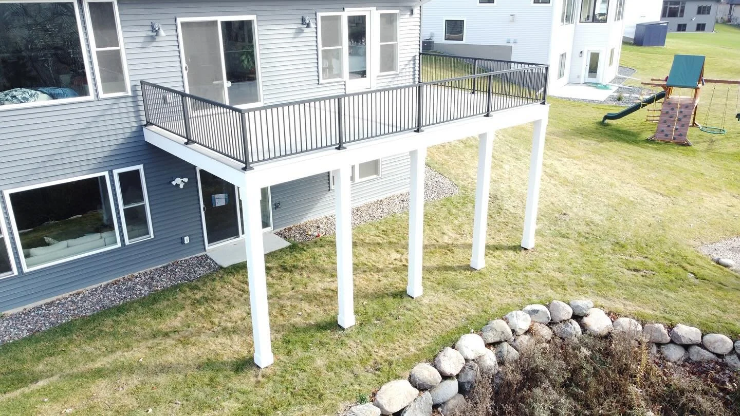 Another New Deck Up! This project is prepped for a future porch addition in the coming years, but as of now the home owner gets to enjoy a beautiful 26&rsquo;x14&rsquo; deck!
Call 952-923-0401 to get on the schedule!