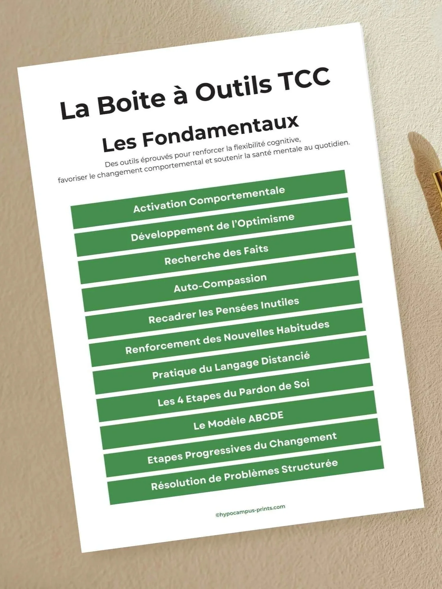 Fiches exercices TCC pour psychologues