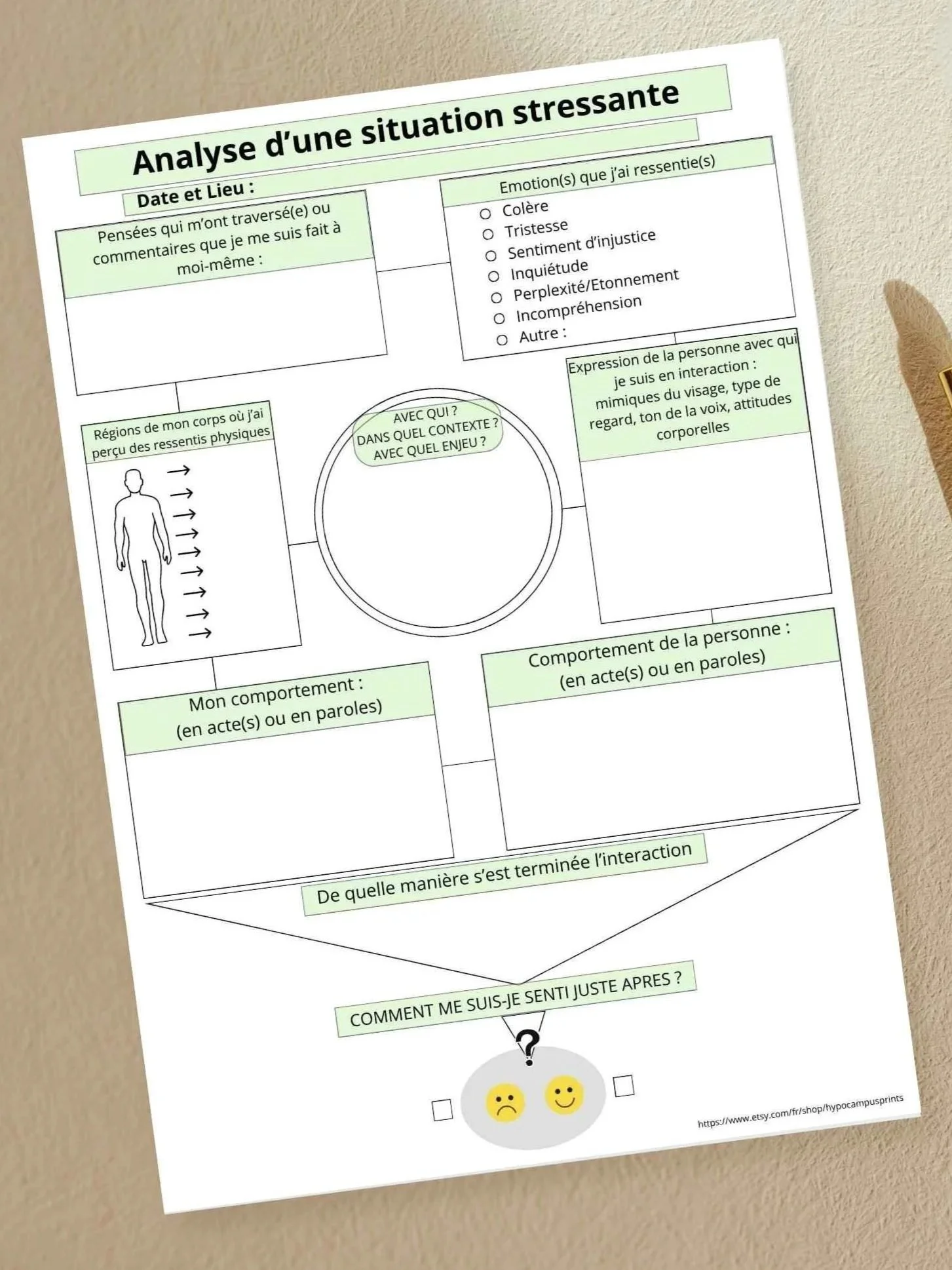 Fiches de travail d'analyse du stress