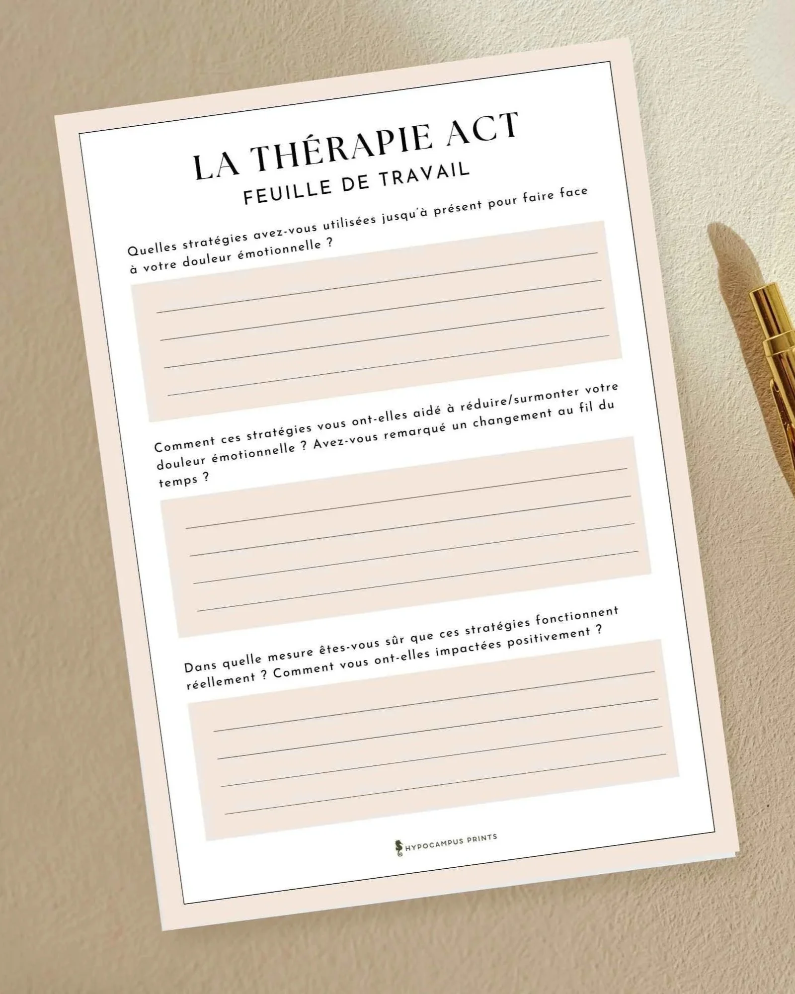 Feuille de travail Thérapie ACT