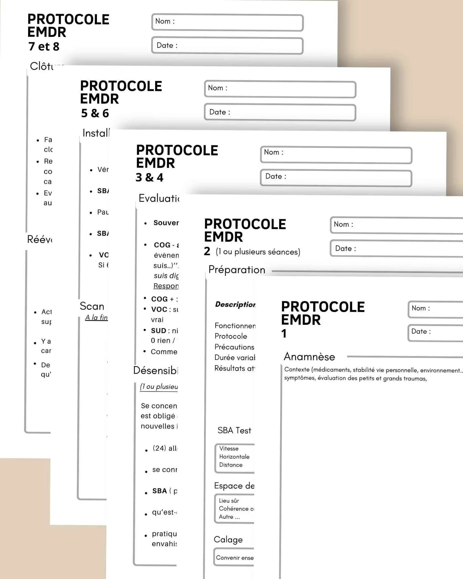 Feuilles de travail du protocole EMDR