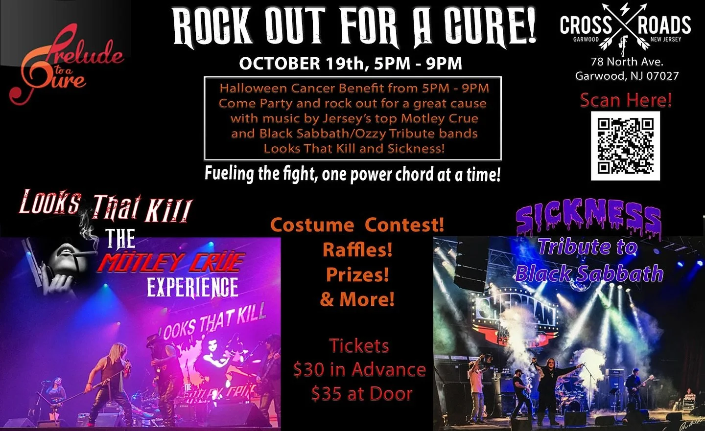 Get ready to ROCK for a reason! 🤘

Join us for Rock Out for a Cure!, a Halloween Cancer Benefit that&rsquo;s going to shake the foundations! We&rsquo;re bringing you a monster double-header with Jersey&rsquo;s own Looks That Kill (M&ouml;tley Cr&uum