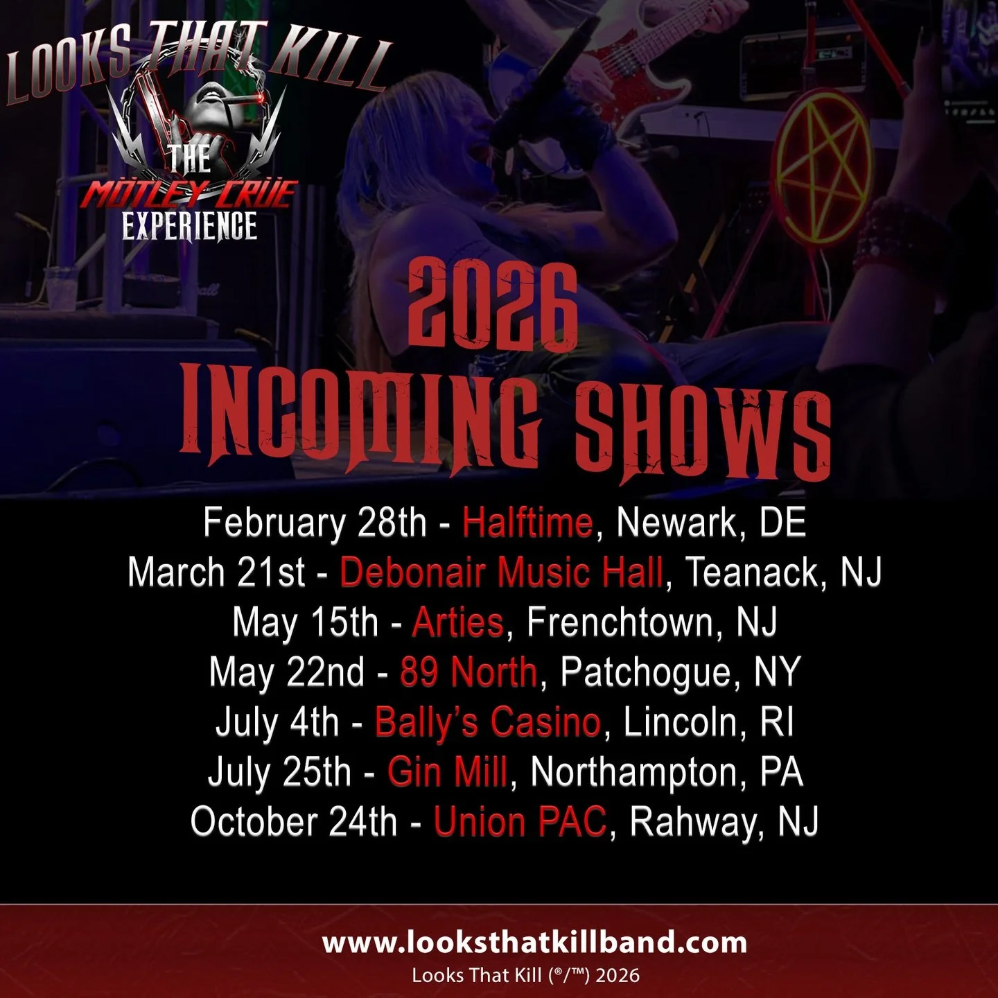 Getting excited as we prep to bring you LOUDER, DIRTIER, more EXPLOSIVE hi-energy shows in 2026!! From night clubs to theatre&rsquo;s, it&rsquo;s going to be a Motley good time!!🤘🖤⛓️&zwj;💥🤘more shows TBA!!

#looksthatkill #motleycruetribute #motl