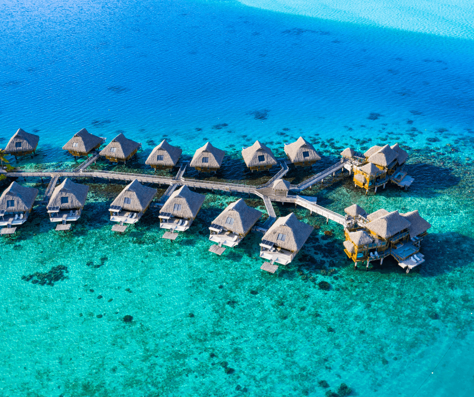 row of overwater bungalow resorts