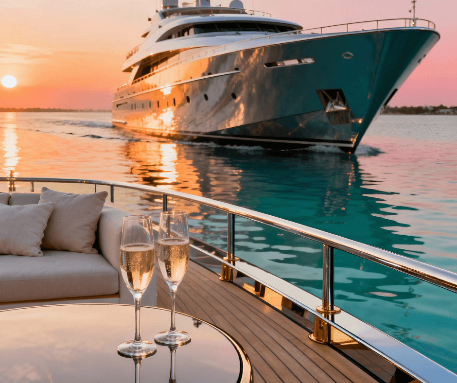 two glasses of champagne on a yacht