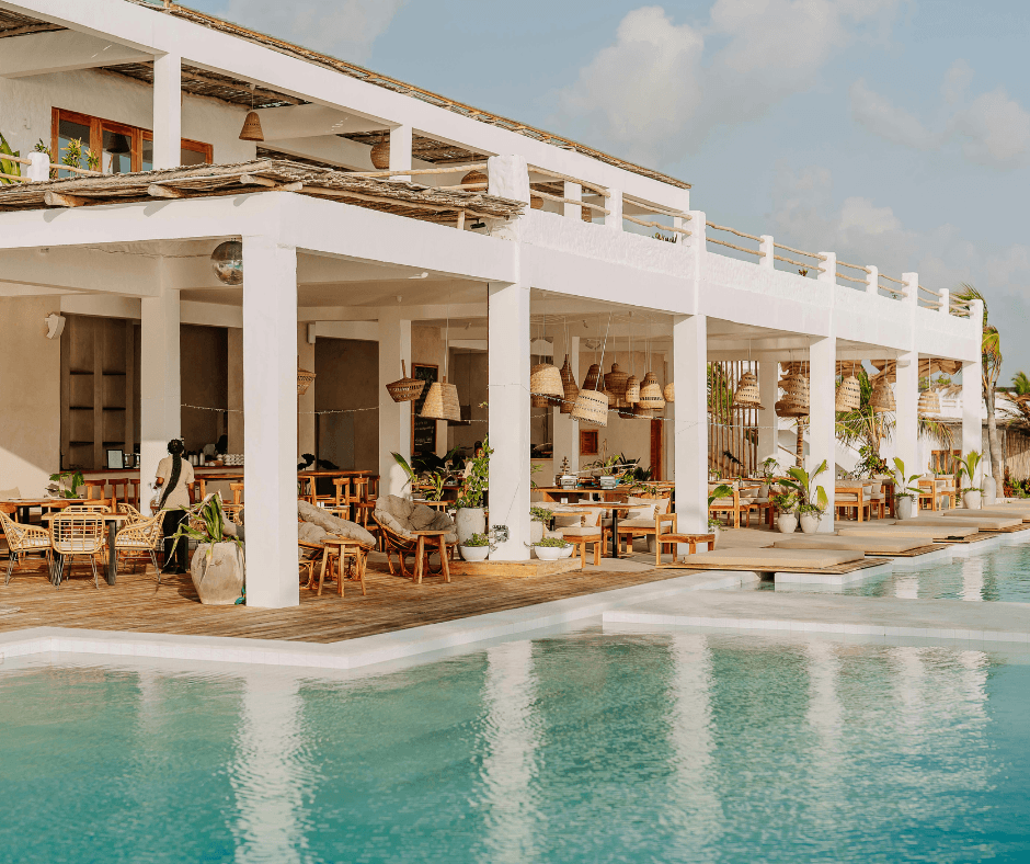 hotel patio with private pool