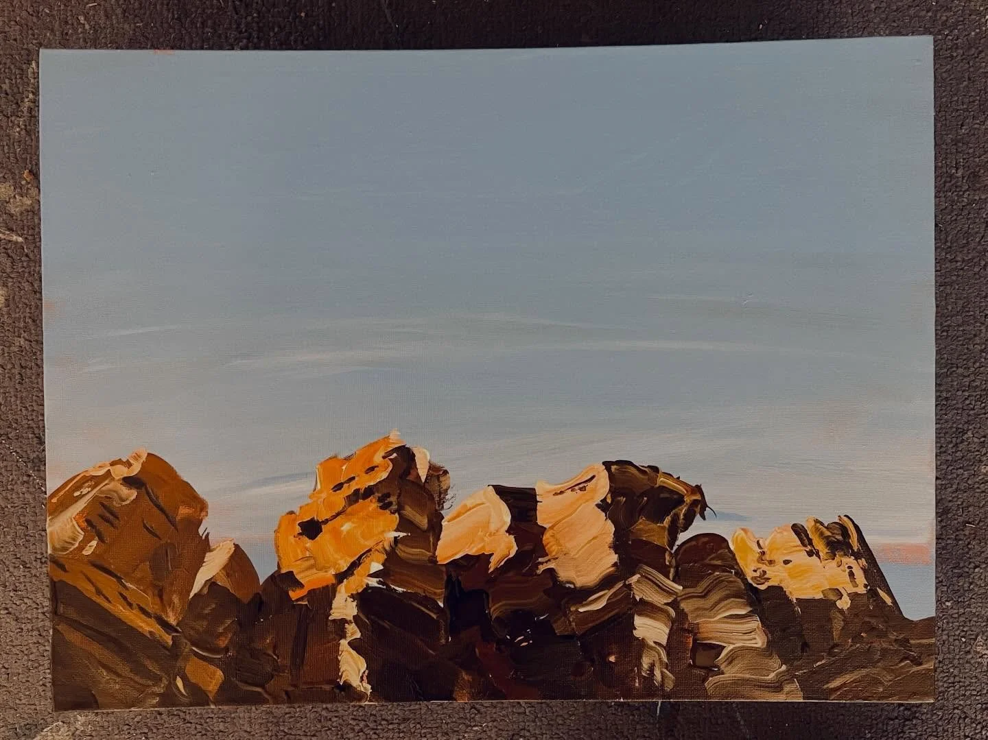 &ldquo;Grossman cliff&rdquo;
12&rdquo; X 16&rdquo; original on canvas board

We pulled off the road in the shade of a huge cliff wall of Utah stone. I had this idea for a specific location in a friend&rsquo;s home and we had ridden through this canyo