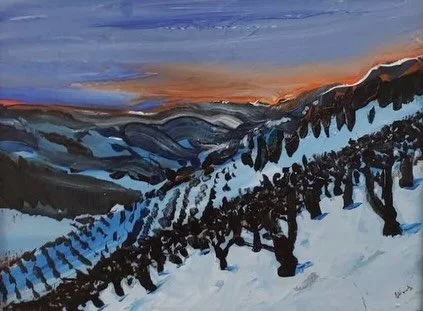 &lsquo;Gibbon&rsquo;s orchard sunrise in winter&rsquo;
12x16&rdquo; original on vintage canvas

Three winters, three months each, painting in an orchard, skiing at Stevens Pass. Sunrise from Jay&rsquo;s house. 

This is the last of that series to be 