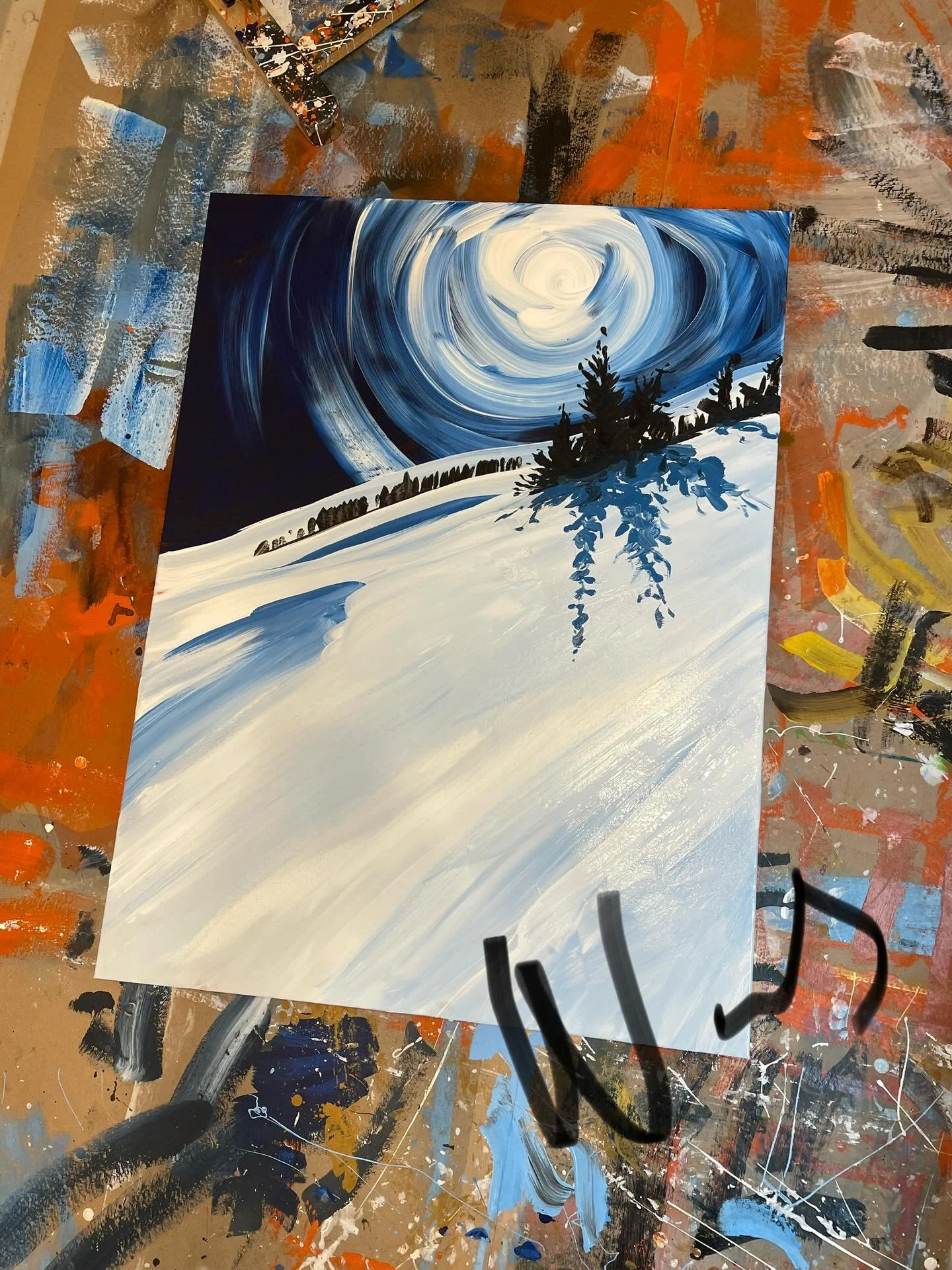 &lsquo;Mr Bachelor&rsquo;
40&rdquo;x30&rdquo; original on canvas

Several attempts to express the scene on Mt Bachelor as you glide from Pine Marten over towards Skyliner. 

@mtbachelor 
@skimum