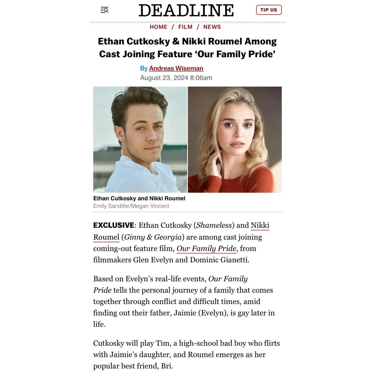 Welcome to the family! See the full Deadline (@deadline) article by clicking on the link in bio. #ourfamilypride
