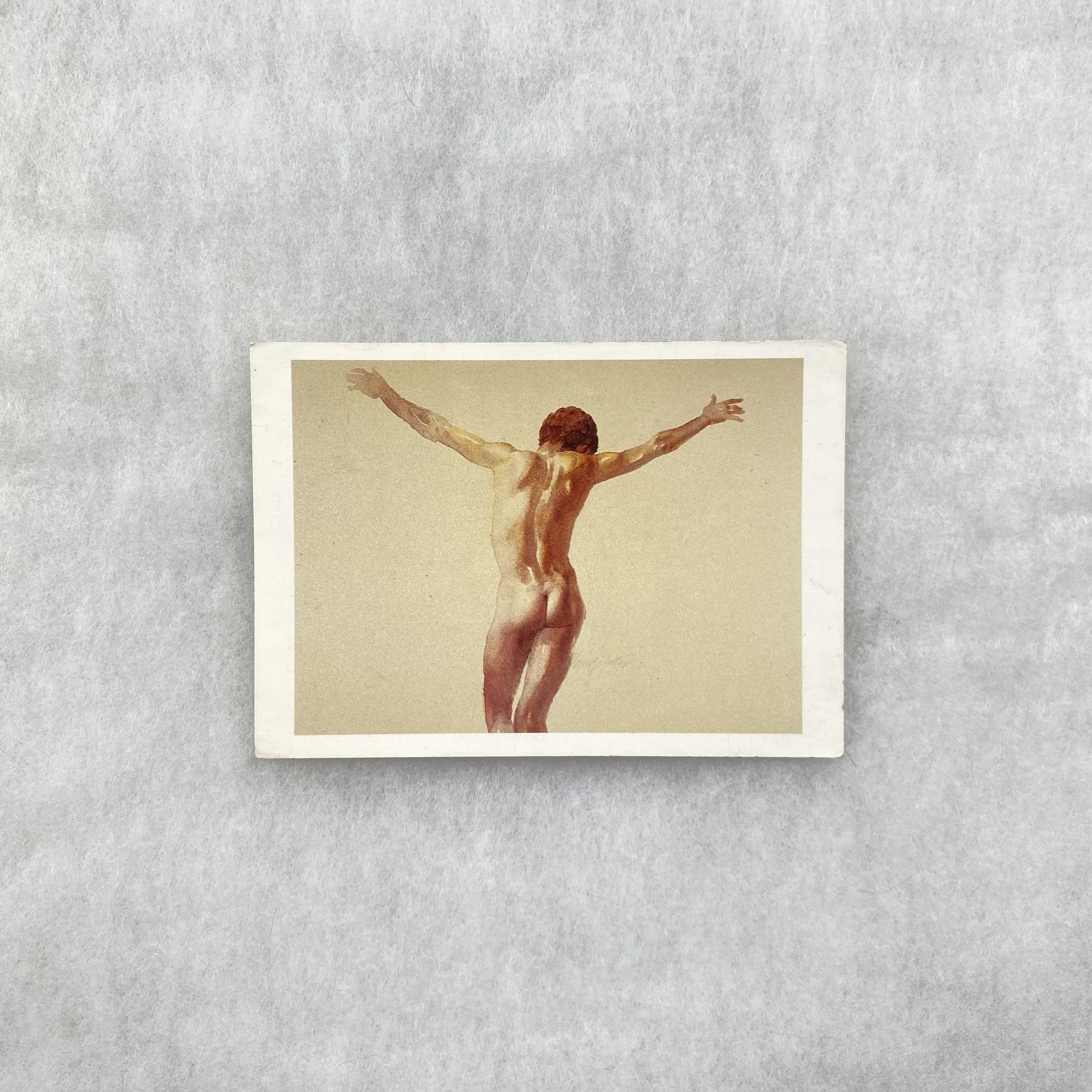   GAY object 017  Invitation to the launch of David Hutter's book,  Nudes and Flowers , published by  Gay Men's Press , featuring Hutter's painting  With Outstretched Arms  