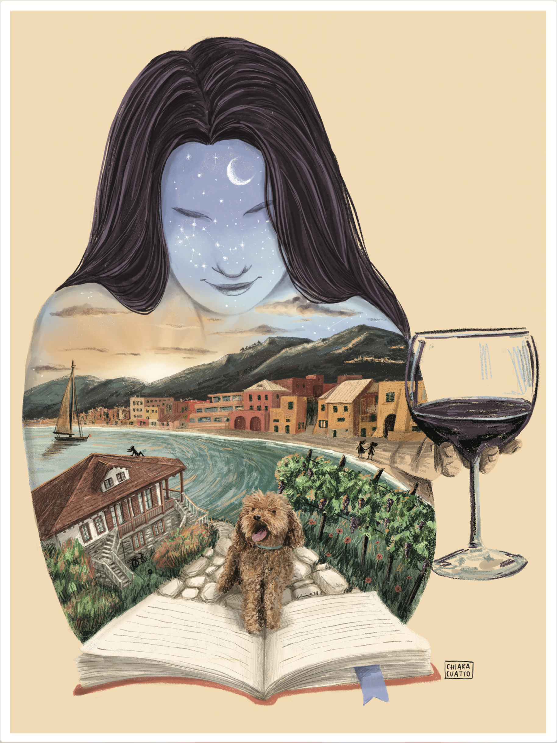 Illustrazione digitale commissionata per immortalare le passioni di una gallerista 