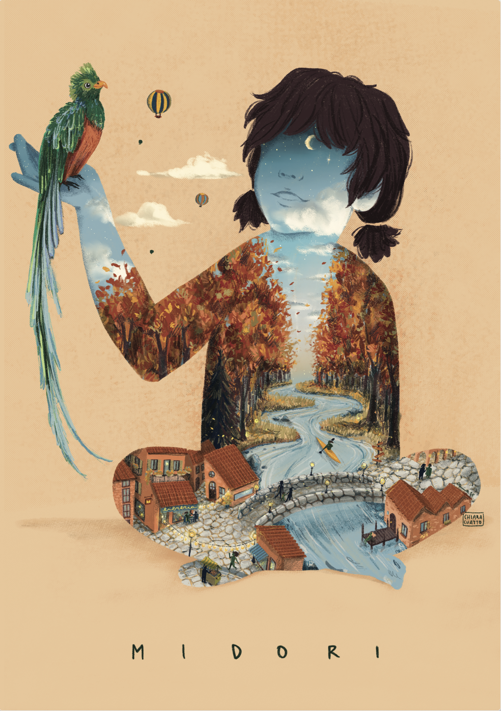 Illustrazione digitale commissionata per la nascita di una bambina di nome Midori