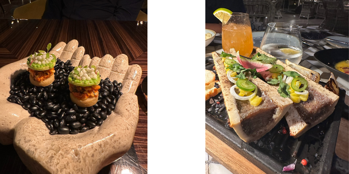 Two photos of dishes at Grand Velas Los Cabos