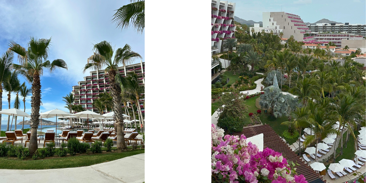 Two pictures of various outdoor parts of Grand Velas Los Cabos