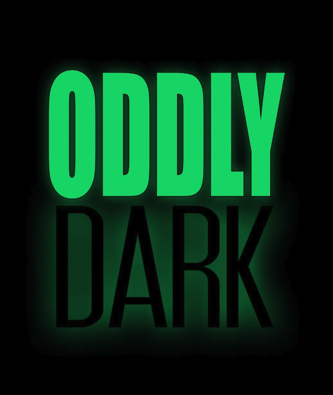 Bold green and black text that reads "Oddly Dark" on a black background.