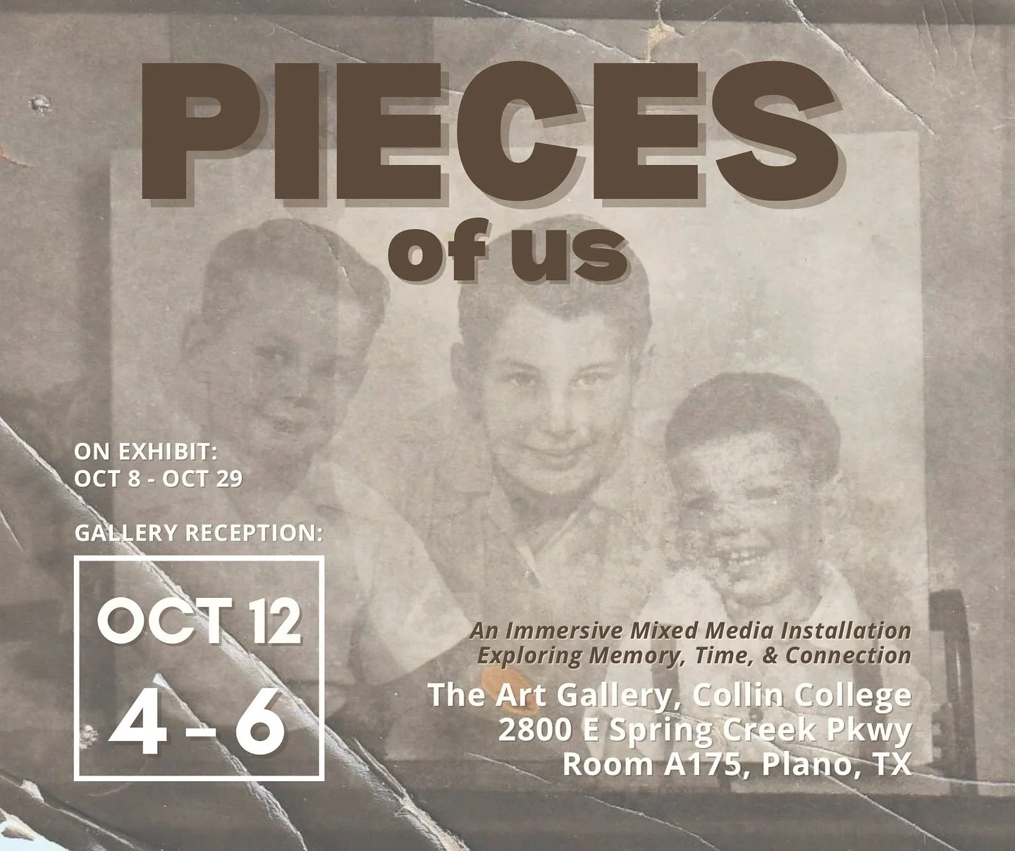I&rsquo;m so excited to share the news! &ldquo;Pieces of Us,&rdquo; my installation within the &ldquo;Fragments of Us&rdquo; exhibit, opens on Wednesday, October 8. The free public gallery reception is this Sunday, October 12, from 4 to 6 pm. 

This 