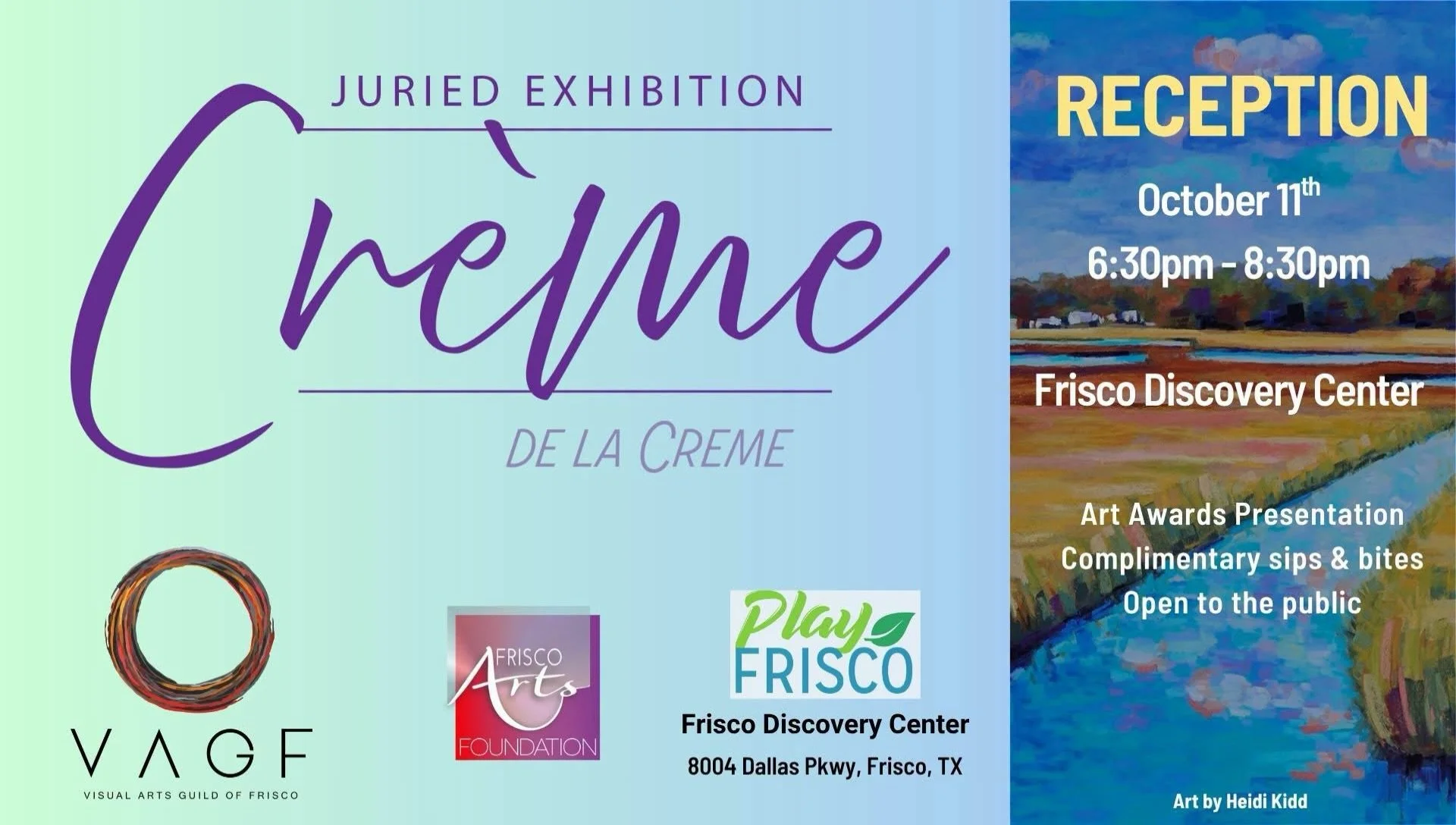 More art news and another invitation: TWO of my pieces were accepted into the competitive Cr&egrave;me de la Cr&egrave;me art exhibit at the Frisco Discovery Center! ￼

The public art reception is this Sunday, starting at 6:30 PM, and you&rsquo;re in
