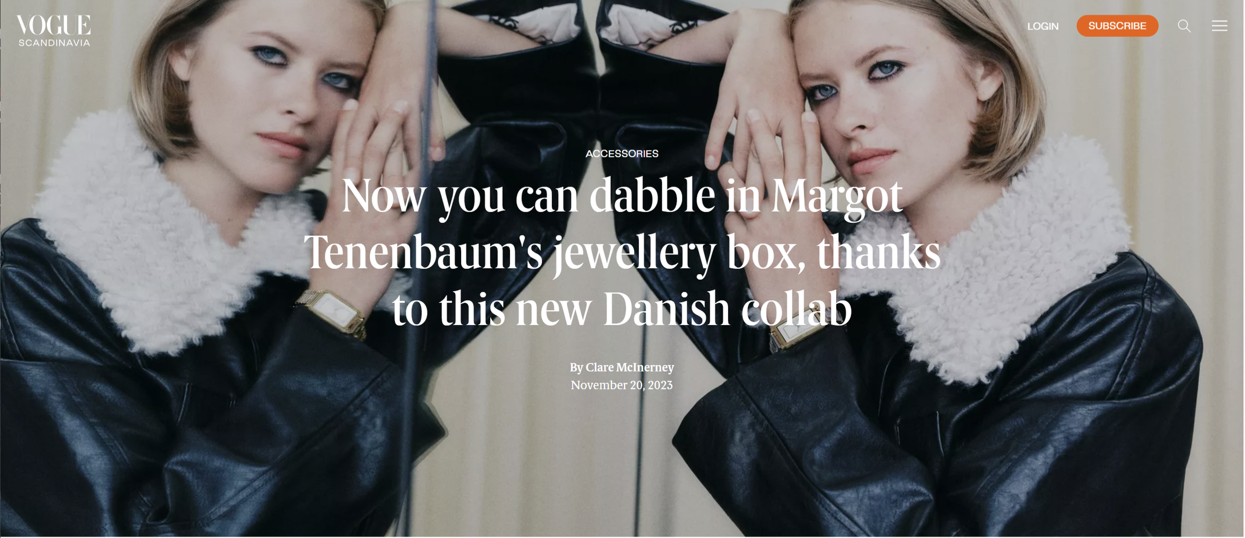 Vogue Scandinavia-   

 “Sweet pair of those barrettes, of course, amongst playful heart pendants, imitation pearls, classic hoop earrings and a statement watch with a clean black line framing the face (echoing Margot's signature kohl-rimmed eyes).”