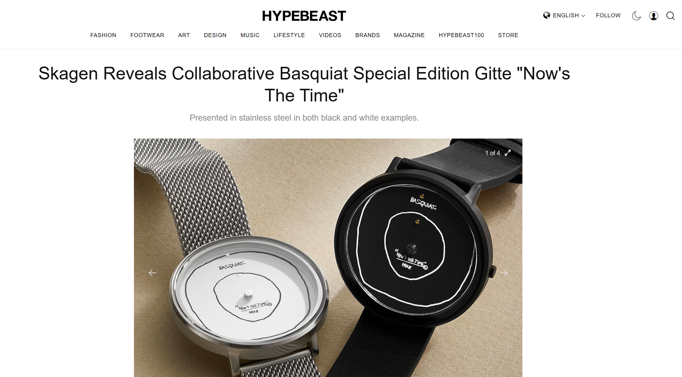 Hypebeast-
"Skagen, a contemporary accessory brand known for its Danish minimalist design, has revealed two new watches inspired by the late artist Jean-Michel Basquiat. The watches are released as part of a larger accessory capsule that includes
