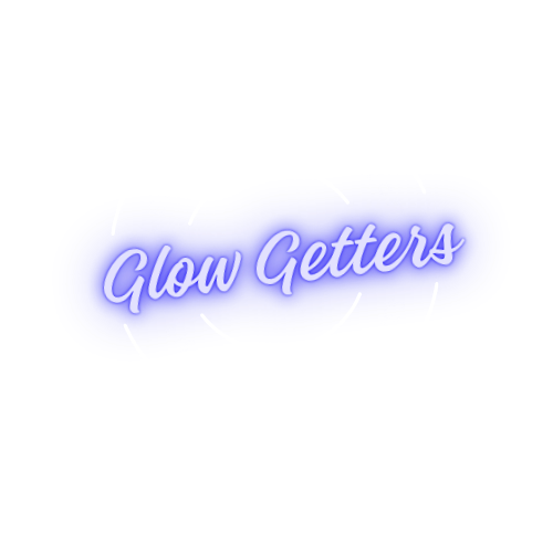Logo for Glow Getters with blue background and white text.