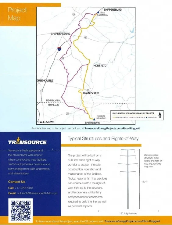 map of the projected route the Transource Power line project will take through Franklin County