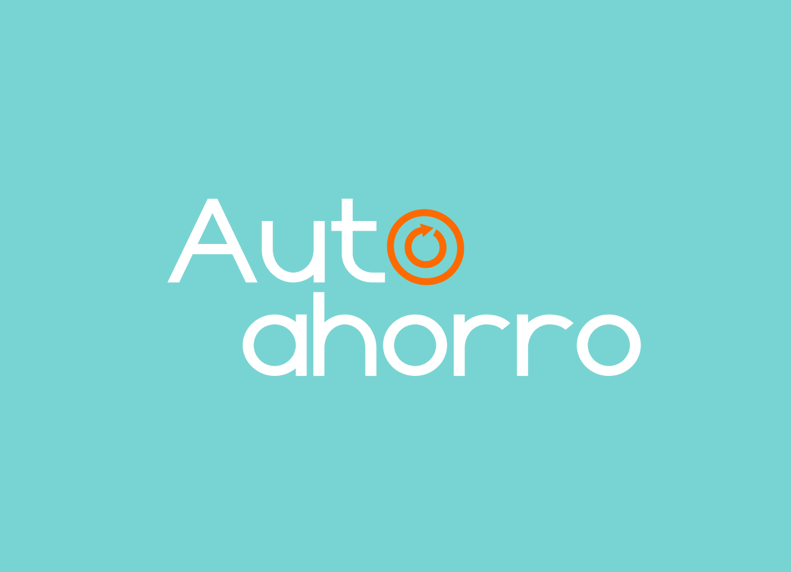 Logotipo "Auto ahorro" en fondo azul turquesa, con diseño de flecha circular.