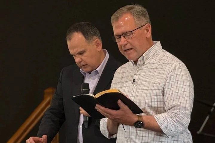 A guest instructor teaching a leadership lesson to students at the Living Streams Church ministry school.