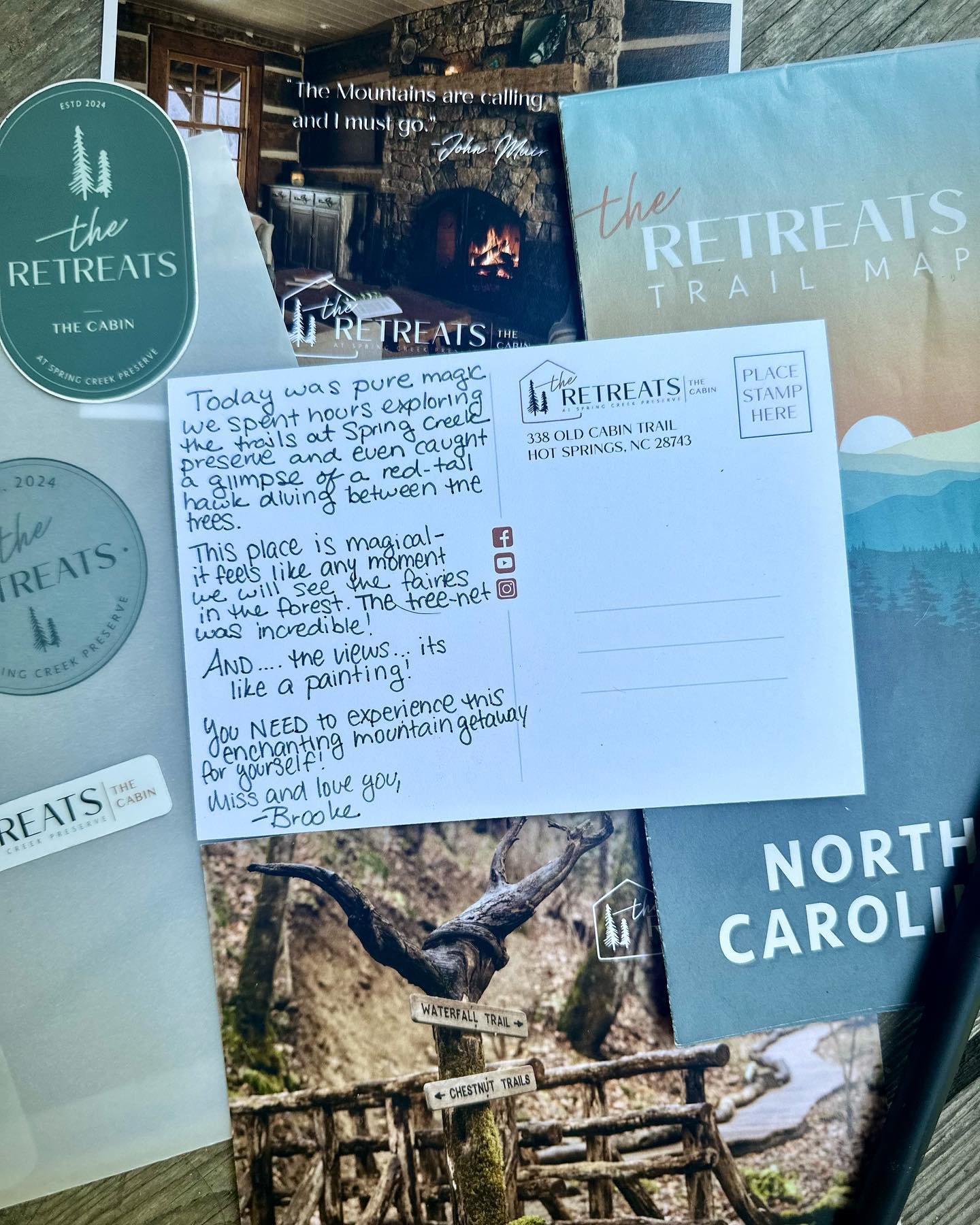 As hosts, we believe it&rsquo;s the little touches that make your stay truly special. We&rsquo;ve created a custom trail map, postcards, and stickers for you to take home as a memory of your time at The Retreats at Spring Creek Preserve. We hope thes
