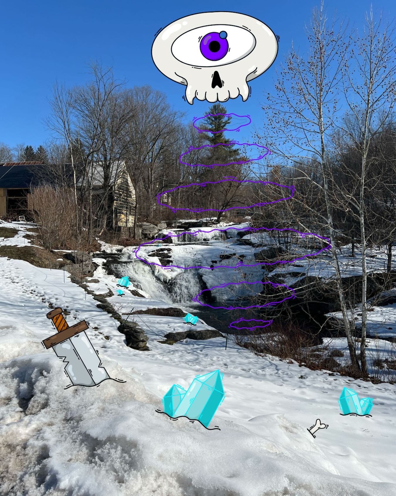 Playing with some illustrations on photos. Took this back in march when visiting family in Pennsylvania on a lovely chilly morning. 

Lots of vampire skulls at the moment and swords&hellip; not mad about it! 

#illustration #photography #digitaldrawi