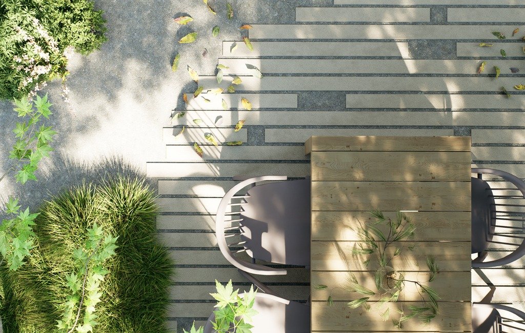 We are a glutton for simple materials and concrete pavers are about as simple a material as you can find. They can also be elevated in design by simply using them in a unique way. This in-town garden utilizes many basic materials in unique ways. 

#L
